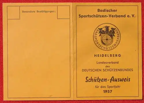 () "KK-Schuetzenverein REIHEN" (Sinsheim - Elsenz). Schützen-Ausweis fuer das Sportjahr 1957