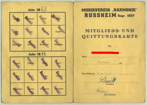 Russheim. Mitgliedskarte ab 1959 (2001295)