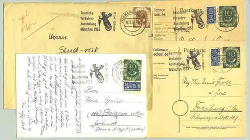 (1031656) 4 Poststücke mit Werbestempel : Deutsche Verkehrs-Ausstellung Muenchen 1953