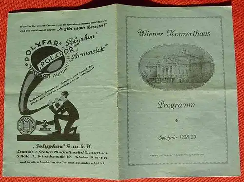 (1005003) "Wiener Konzerthaus". Programm Spieljahr 1928 / 1929. 16 Seiten-Heft mit Abbildungen