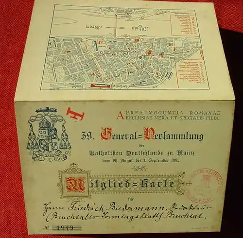 (1005082) Mitgliedskarte 1892. General-Versammlung der Katholiken Deutschlands, Mainz