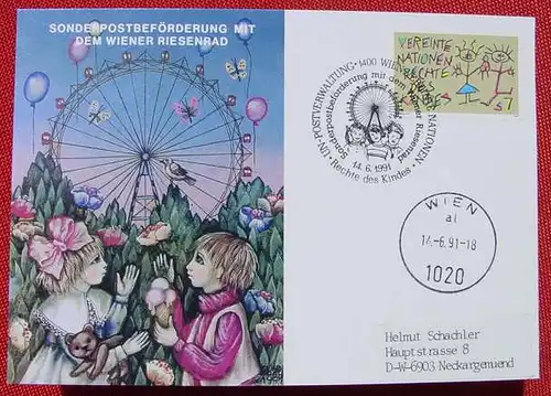 () Sonderpostbefoerderung Wiener Riesenrad 1991. Postkarte. Sonderstempel