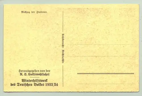 (2002774) Postkarte WHW, Volkswohlfahrt, 'Rueckzug der Italiener' 1933-34
