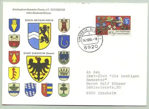 (1020548) Briefkuvert von 1986. Briefmarken-Sammler-Verein Sinsheim e.V. SINSHEIM