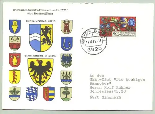 () Briefkuvert von 1986. Briefmarken-Sammler-Verein Sinsheim e.V. SINSHEIM