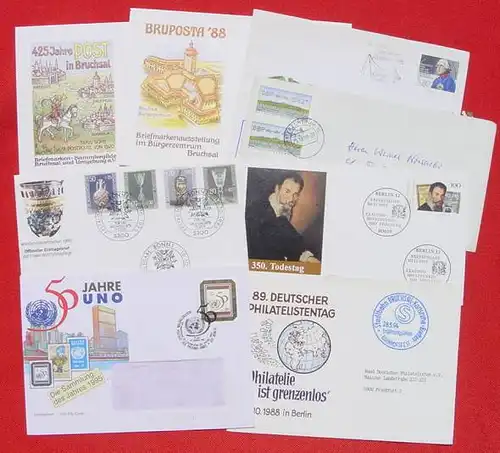 (1019936)  8 verschiedene Briefkuverts mit allerlei Stempeln und Marken ab 1986 bis 1990er Jahre