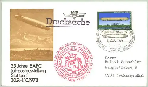 () Postalisch gelaufenes Briefkuvert mit Zeppelin-Sondermarke Bund v.1978 nebst Zeppelin-Sonderstempel v. 30.9.1978