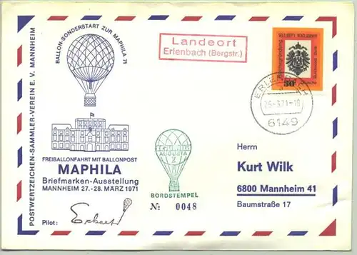 (2002468) Ballonpost .. zur Briefmarken-Ausstellung Mannheim 27. - 28. Maerz 1971
