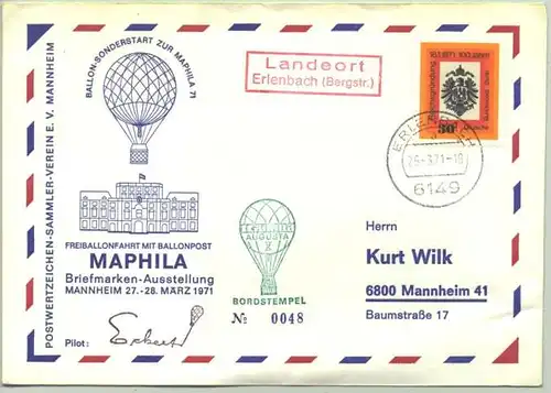 () Ballonpost .. zur Briefmarken-Ausstellung Mannheim 27. - 28. Maerz 1971