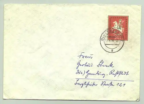 (1019999) Briefumschlag mit einer 20 Pf. Sondermarke + Z. / Stempel vom 17. 4. 1958