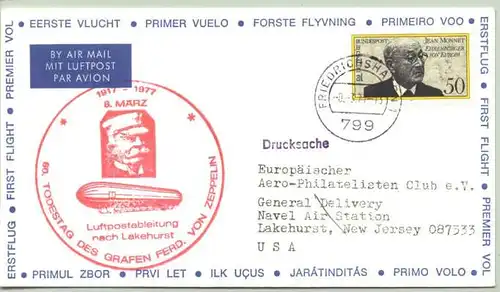 (2002476) Erstflug-Briefkuvert Graf F. v. Zeppelin / 8.3.1977. USA Ankunftsstempel Lakehurst 14.3.1977