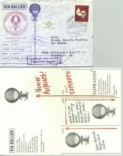 Neu : Versandkosten ab Euro 2,20 () Hübscher Brief. Stempel Freiballon-Sonderstart. (mit Inhalt : Werbebeilage der Fa. Hoffmann-La Roche) mit diversen Stempeln von 1964.