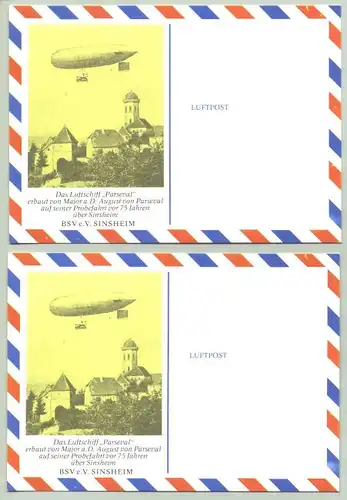 (1025162) 2 Ansichtskarten / Postkarten mit Abb. Luftschiff Parseval. Postalisch nicht gelaufen. Um 1980 ?