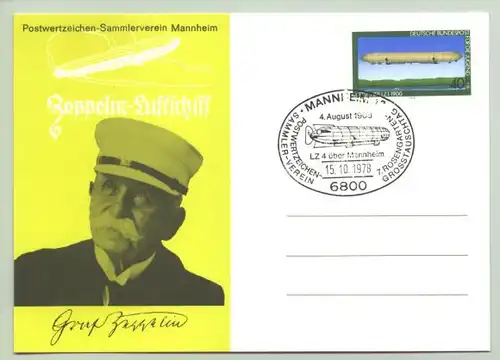 () Bildpostkarte / Ansichtskarte mit Zeppelin-Motiv, Zeppelin-Sonderbriefmarke u. Sonderstempel vom 15. 10. 1978