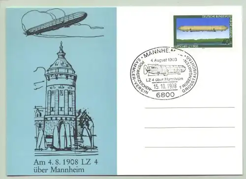 (1025165) Bildpostkarte / Ansichtskarte mit Zeppelin-Motiv, Zeppelin-Sonderbriefmarke u. Sonderstempel vom 15. 10. 1978