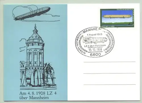 () Bildpostkarte / Ansichtskarte mit Zeppelin-Motiv, Zeppelin-Sonderbriefmarke u. Sonderstempel vom 15. 10. 1978