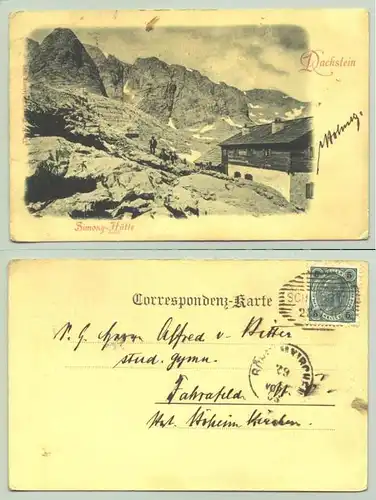 () Ansichtskarte. Dachstein 1903. Simony-Hütte