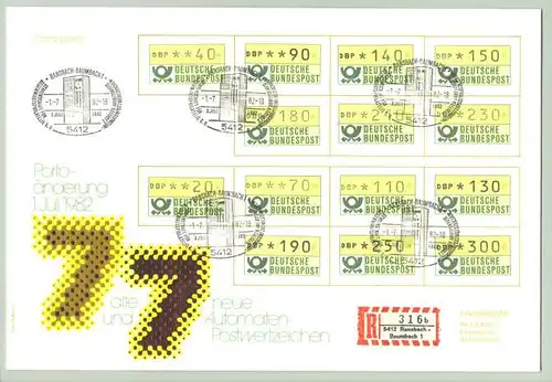 () FDC mit 14 Automaten-PWZ 1982. Super Zustand. Rueckseite Ankunftsstempel von CH-8370 Sirnach 5. 7. 1982