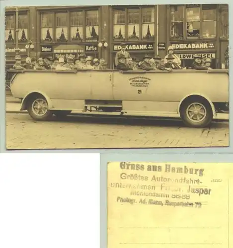 (1025528) Echte Foto-Ansichtskarte. Stempel Rückseite "Gruss aus Hamburg / Autorundfahrtunternehmen Jaspar, Mühlendamm". Um 1924 ?