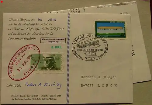 (1012834)  Briefumschlag, befoerdert am 1. Aug. 1978 durch das Goodyear-Luftschiff 'Europa'