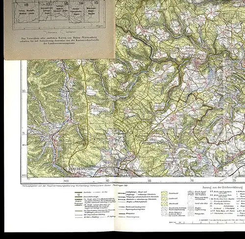 Landkarte Baden Schwarzwald Pforzheim Calw Adlingen Herrenberg Dobel 1951