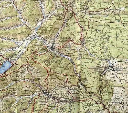 Landkarte Baden Schwarzwald Neustadt Bonndorf Löffingen um 1938