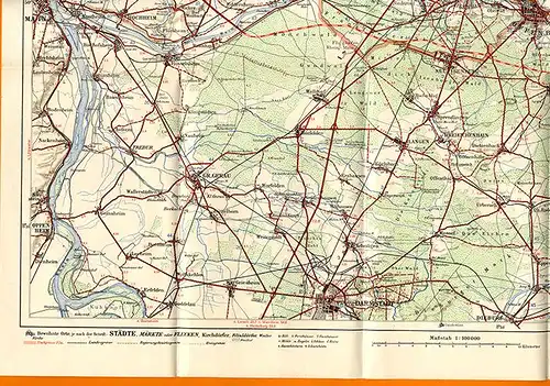 Alte Landkarte Ravenstein Auto Radfahrer Hessen Frankfurt Offenbach Hanau 1936