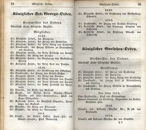 Königreich Hannover Adel Militär Verwaltung Ämter Güter Post Handbuch 1844