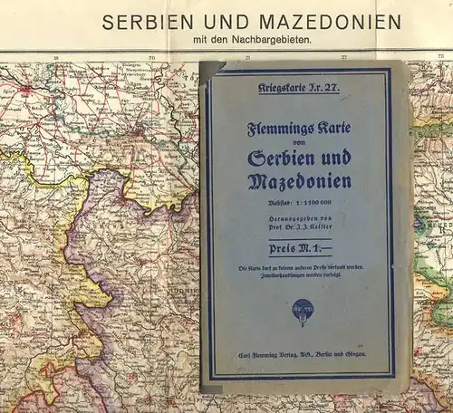 Alte Landkarte Weltkrieg Serbien Bosnien Albanien Mazedonien Mittelmeer 1916