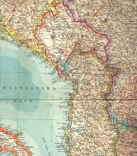Alte Landkarte Weltkrieg Serbien Bosnien Albanien Mazedonien Mittelmeer 1916