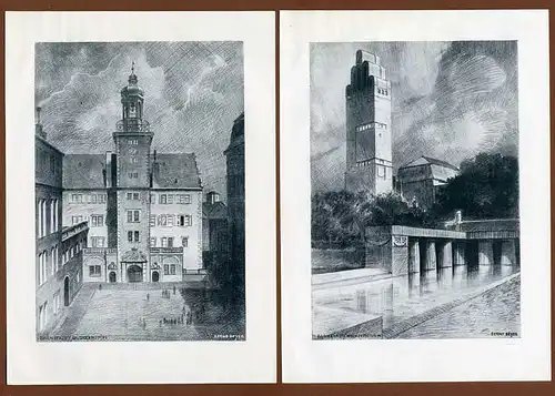 Hessen Alt Darmstadt wie es war vor der Zerstörung Kunst Grafik Mappe von 1946