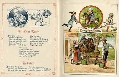 Altes Kinderbuch Kinderlieder Spiele Sprüche und Reime Farb Lithografie 1902