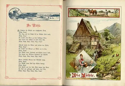 Altes Kinderbuch Kinderlieder Spiele Sprüche und Reime Farb Lithografie 1902