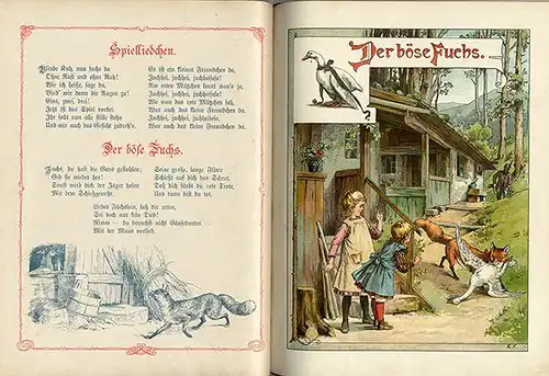 Altes Kinderbuch Kinderlieder Spiele Sprüche und Reime Farb Lithografie 1902
