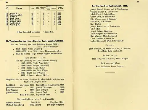 Rudern Wassersport 50 Jahre Ruder Gesellschaft Mainz Kastell Festschrift 1930