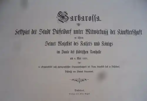 Düsseldorf Theater Barbarossa Kaiser Festspiele Mappe 14 Foto mit Tafeln 1891