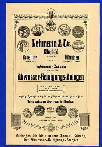 Alte Werbung Reklame für Stadt Abwasser Reinigung Kläranlagen Prospekt 1907