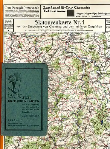 Sachsen Chemnitz Erzgebirge Wintersport Ski Touren Karte Wanderbuch 1927