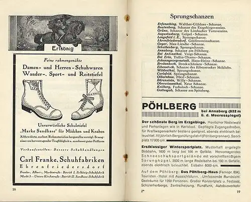 Sachsen Chemnitz Erzgebirge Wintersport Ski Touren Karte Wanderbuch 1927