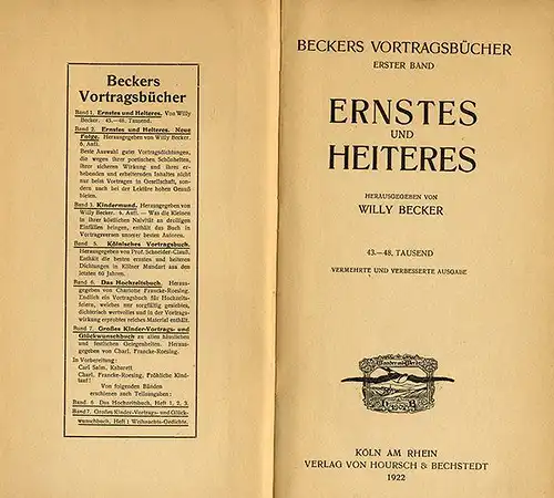 Theater Bühne Lieder Balladen Verse Moritaten Becker Vortragsbücher 1925 