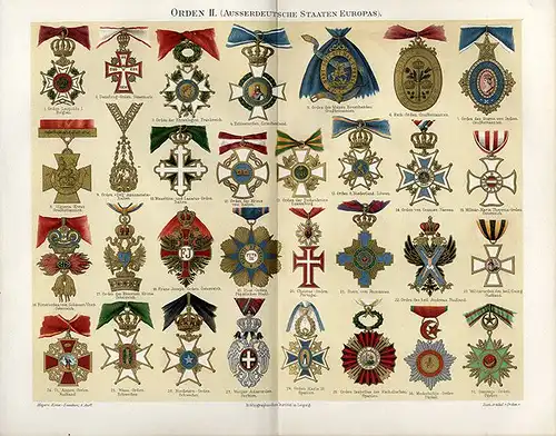Deutsche Staaten Europa Militär Orden Eisernes Kreuz 3 Farblitho Tafel um 1898