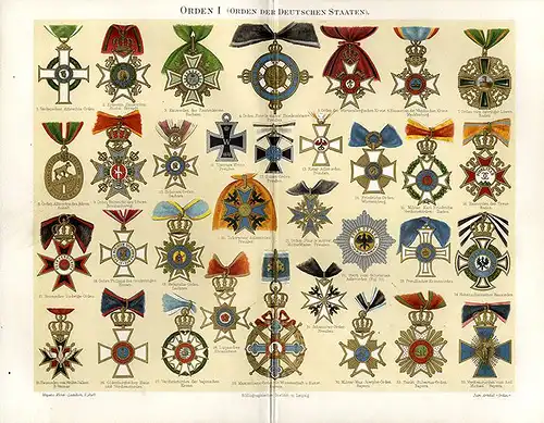 Deutsche Staaten Europa Militär Orden Eisernes Kreuz 3 Farblitho Tafel um 1898