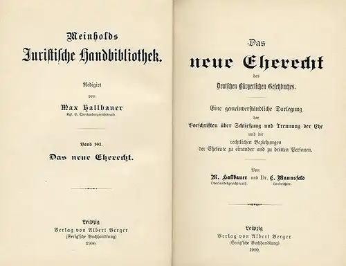 Deutsches Reich Ehe Recht Hochzeit Heirat Scheidung Gütertrennung Buch 1900