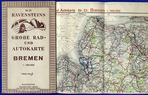 Alte Landkarte Ravenstein Auto Straßen Karte Bremen Nordsee Leer Papenburg 1950