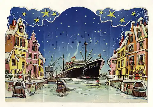 Werbung Reklame Eduscho Kaffee Bremen Weihnacht Adventskalender um 1960