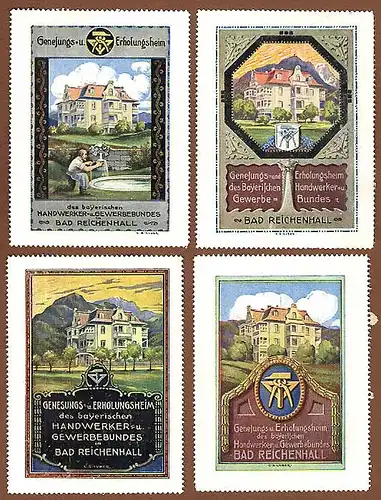 Bad Reichenhall Handwerker Genesungsheim 4 Reklamemarken Vignetten  