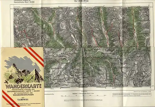 Landkarte Österreich Alpen Steindorf Judendorf Triegen Tamsweg Wanderkarte 1954
