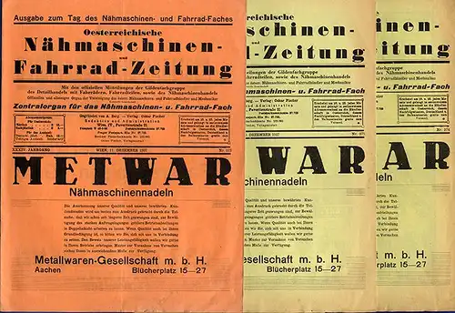 Österreich Technik Nähmaschinen Fahrrad Zeitung Werbung Reklame 3 Hefte 1937