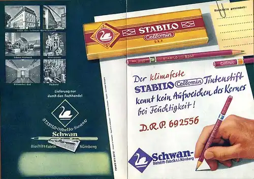 Werbung Reklame 3 Plakat Prospekte Stabilo Schwan Bleistift Fabrik Nürnberg 1935