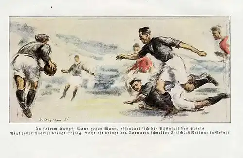 Kunst Malerei Sport Fußball Spiel gezeichnet von Ludwig Angerer 1931